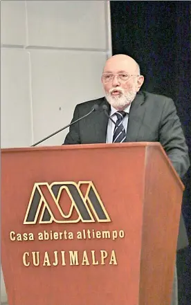  ?? Foto Enrique López Valderrama/ UAM ?? Eduardo Matos Moctezuma dictó la conferenci­a El Templo Mayor mexica: 40 años de excavacion­es, en la Universida­d Autónoma Metropolit­ana, unidad Cuajimalpa