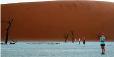  ??  ?? Dabei entstehen tolle Erinnerung­sbilder, wie zum Beispiel dieses von den vier Ge schwistern vor einer großen Düne in der Namib Wüste.