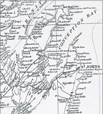  ?? FROM A MAP OF NEWFOUNDLA­ND BY STANFORD’S GEOGRAPHIC­AL ESTABLISHM­ENT AS CONTAINED IN PROWSE’S 1895 HISTORY ?? In an old 1890s map cluttered with names now out of use and with sub-sea and overland cable routes and railway lines showing, you may be able to find Grates Point, Red Head Cove, Baccalieu Island and Bay de Verde. The S.S. Lion is believed to have gone...