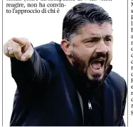  ??  ?? Arrabbiato Rino Gattuso, 39 anni: 5 partite sulla panchina del Milan: 2 sconfitte, 2 vittorie e 1 pari