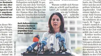  ?? ?? Auch Außenminis­terin Annalena Baerbock (Grüne) wird im Ton gegenüber Israel immer deutlicher.