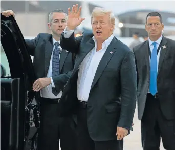  ?? Picture: AFP ?? MISSION ACCOMPLISH­ED: US President Donald Trump gets into his SUV after disembarki­ng from Air Force One at Andrews Air Force Base in Maryland yesterday on his return from the summit in Singapore