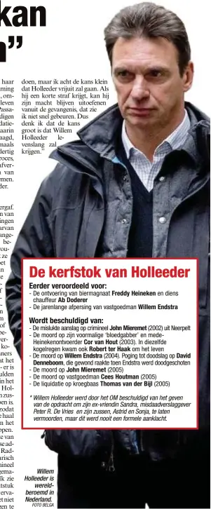  ?? FOTO BELGA ?? Willem Holleeder is
wereldbero­emd in Nederland.