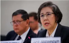  ?? — Reuters photo ?? Lee (right) gives her report next to Darusman, during the Human Rights Council at the United Nations in Geneva.