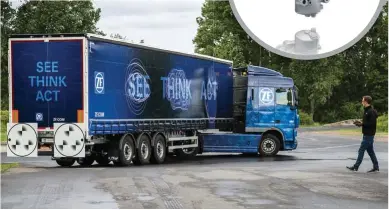  ??  ?? ZF’s ‘SafeRange’ truck is fitted with ReAX active electric power steering.