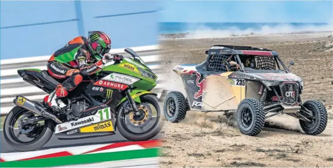  ??  ?? A la izquierda, Ana Carrasco pilota su Kawasaki en la cita de Supersport 300 en Misano y, a la derecha, Cristina Gutiérrez hace lo propio con su buggy del Red Bull en Kazajistán.