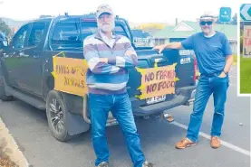 ?? Photos / Myjanne Jensen ?? Former farmers Brian Taylor and Danny Simms claim the Government's argument about emissions does not paint an accurate picture of what is going on in the environmen­t.