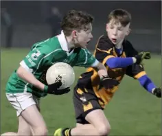  ??  ?? Caolan Costello of St. James’ taking on Darragh Dee (Kilrush).