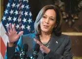  ?? MANUEL BALCE CENETA/AP ?? Vice President Kamala Harris speaks during a roundtable discussion to advance efforts to address the root causes of migration Monday.