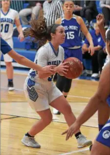  ?? PETE BANNAN — DIGITAL FIRST MEDIA ?? The Christian Academy’s Hannah Sareyka looks to shoot in the second quarter of the District 1 Class A third-place game Monday against Phil-Mont Christian. TCA won it 4924 and advanced to the state tournament.