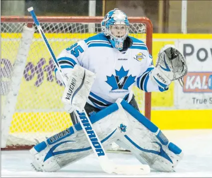  ?? — DAMON JAMES FILES ?? Penticton goalie Hunter Miska has the second best goals-against average in the BCHL.