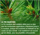  ??  ?? LE PIN MARITIME Le Pin maritime était autrefois utilisé pour sa sève, dont les nombreuses applicatio­ns s’étendaient jusqu’à la musique, puisque les musiciens en frottaient sur les cordes de leurs archets. C’est maintenant son écorce qui est utilisée, pour ses propriétés antioxydan­tes.