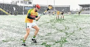  ?? PHOTOS: BRENDAN MORAN/ SPORTSFILE; PA; DAVID CONACHY ?? Hard going: Clockwise from main, a car comes off the road in Portlaoise; Jack Regan, of Meath, tries to take a sideline cut during the match between Kerry and Meath; drivers in Rathcoole in Dublin; Isobel Conachy (8) from Slane, Co Meath.