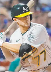  ?? Michael Dwyer The Associated Press ?? Called up from the Aviators on Tuesday, infielder Jonah Bride began his stint with the A’s by going 4-for-13 over his first four games.