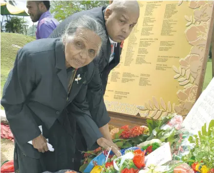  ?? Photo: Shratika Singh ?? Brij Raji with her son Sachin Chand during Remembranc­e Day at Sukanaival­u Army Barrack, Vaturekuka in Labasa on November 11, 2017.