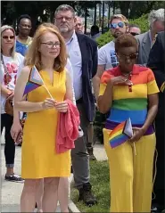  ?? PHOTO BY CARL HESSLER JR. ?? Montgomery County residents and elected officials kicked off Pride Month by attending ceremony at which the Pride Flag was raised at the county courthouse.