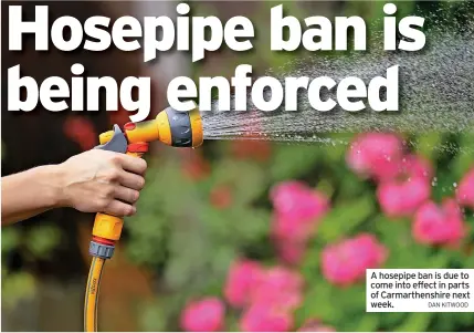  ?? DAN KITWOOD ?? A hosepipe ban is due to come into effect in parts of Carmarthen­shire next week.