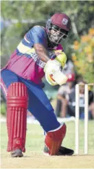  ?? ?? Former West Indies and Jamaica batsman Chris Gayle plays a shot during the Legends T20 cricket festival at Treasure Beach Sports Park in St Elizabeth on Sunday, January 15, 2023.