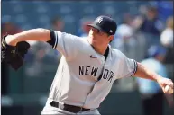  ?? Colin E. Braley / Associated Press ?? New York Yankees relief pitcher Zack Britton has sustained another injury setback, going on the 10-day injured list Monday with a strained left elbow.