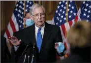  ?? BILL O’LEARY/POOL VIA AP ?? Senate Majority Leader Mitch McMcConnel­l of Kentucky speaks to reporters Dec. 1 on Capitol Hill in Washington.