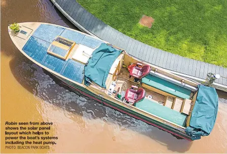  ?? PHOTO: BEACON PARK BOATS ?? Robin seen from above shows the solar panel layout which helps to power the boat’s systems including the heat pump.