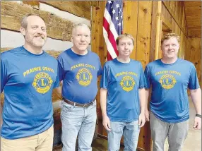  ?? COURTESY PHOTO ?? Officers for Prairie Grove Lions Club for 2022 are Vice President Jeremy Conkle, left, Treasurer Tom Cole, 1st Vice President Doug Stumbaugh and President Casey Copeland.