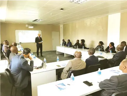  ??  ?? Securities and Exchange Commission of Zimbabwe ( SECZ) CEO Tafadzwa Chinamo giving welcoming remarks for the Anti-Money Laundering/Combating the Financing of Terrorism training of compliance officers last week.