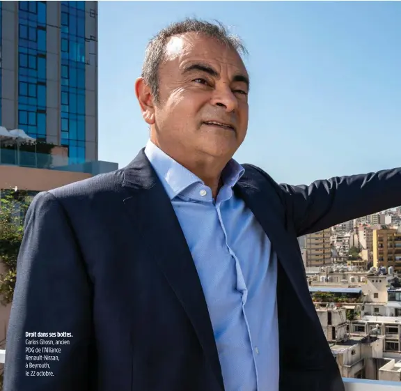  ??  ?? Droit dans ses bottes. Carlos Ghosn, ancien PDG de l’Alliance Renault-Nissan, à Beyrouth, le 22 octobre.