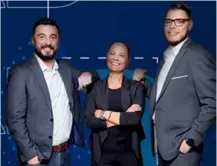  ?? Multimedio­s. ?? Diego País, Jacqueline Álvarez y Diego Obando son los conductore­s del programa ‘Fútbol al día’. La exfutbolis­ta es reconocida por los televident­es por su verbo encendido.