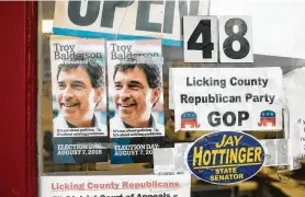  ?? Andrew Spear / New York Times ?? Ohio Sen. Troy Balderson, a Republican congressio­nal candidate and loyalist to President Trump, was fighting off a challenge Tuesday from a Democrat.