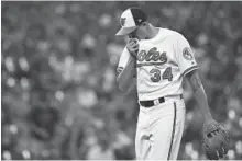  ?? PATRICK SEMANSKY/ASSOCIATED PRESS ?? Orioles starting pitcher Kevin Gausman allowed five runs in 42⁄ innings, though he surrendere­d only three hits.