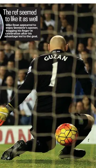  ?? OFFSIDE ?? Clark and fires the ball through Guzan’s legs for the first goal last night