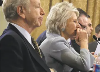  ?? Alex Wong / Getty Images 2014 ?? Former Rep. Jane Harman, D-Calif., shown with former Sen. Joseph Lieberman, now says she “tried to act responsibl­y in a very tricky situation. In hindsight, I did not have all the facts.”