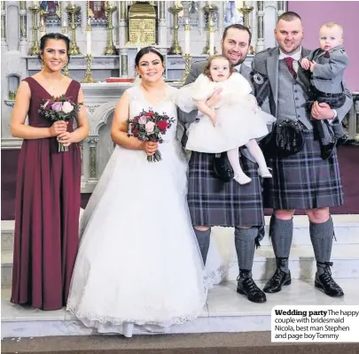  ??  ?? Wedding party The happy couple with bridesmaid Nicola, best man Stephen and page boy Tommy