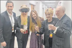  ?? John Katsilomet­es Las Vegas Review-journal @Johnnykats ?? Plaza CEO Jonathan Jossel, from left ; Billy F. Gibbons of ZZ Top; his wife, Gilligan Stillwater Gibbons; Las Vegas Mayor Carolyn Goodman and former Mayor Oscar Goodman on Wednesday at the Venetian Theatre.