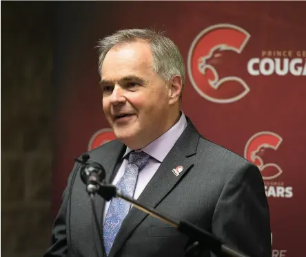  ?? CITIZEN PHOTO BY BRENT BRAATEN ?? Prince George Cougars vice president Andy Beesley speaks during a media announceme­nt that the City of Prince George and Cougars have renewed their rental agreement for six years.