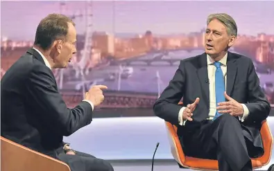  ?? Picture: Getty Images. ?? Chancellor of the Exchequer Philip Hammond on the Andrew Marr Show, where his comment over there being “no unemployed people” caused controvers­y.