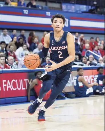  ?? Matthew Visinsky / Icon Sportswire via Getty Images ?? After a strong finish to his freshman season, UConn guard James Bouknight will draw the attention of opposing defenses, a challenge he says he’s ready for.