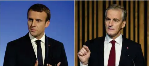  ?? FOTO: AP/SCANPIX OG SCANPIX ?? President Emmanuel Macron ivrer for nye reformer, Jonas Gahr Støre vil reversere nye reformer.