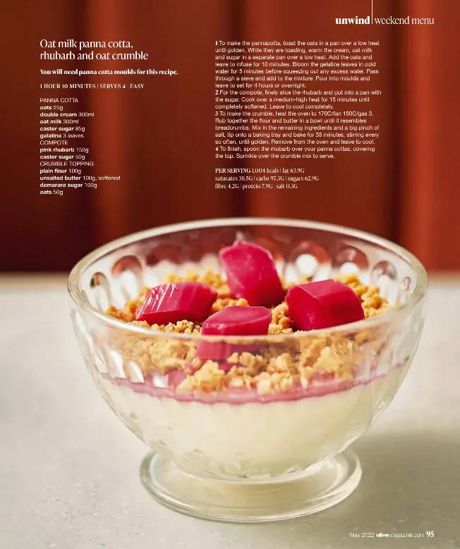Oat milk panna cotta, rhubarb and oat crumble PressReader