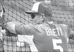  ?? ORLIN WAGNER/ THE ASSOCIATED PRESS ?? Hall of Famer George Brett watches batting practice before Friday’s game at Kansas City, Mo. Brett is three weeks into his monthlong stint as the Royals’ interim hitting coach, but signs of improvemen­t have been modest at best.