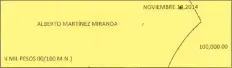  ??  ?? De acuerdo con el documento, Alberto Martínez Miranda, hermano del actual edil de Texcoco, recibió 225 mil pesos en dos exhibicion­es.