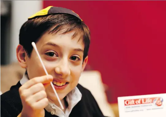  ?? ALLEN McINNIS ?? For his upcoming bar mitzvah, Gavi Aspler has chosen to raise awareness for Gift of Life, an organizati­on that keeps a registry of human DNA that can be used to match donors with those diagnosed with blood cancer. Those taking part in the donor drive...