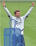  ?? CHRISTOF STACHE/AFP VIA GETTY IMAGES ?? Bayern Munich’s striker Thomas Mueller at a recent training session. Germany’s soccer league is set to resume games on Saturday.