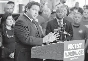  ?? CHRIS O’MEARA/AP ?? Florida Gov. Ron DeSantis, a Republican, has been a chief critic of virus rules during the pandemic.