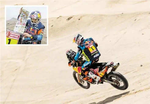  ??  ?? Rekord-Sieger bei der Dakar ist der Franzose Stéphane Peterhanse­l (sechs Mal Motorrad, sieben Mal Autos) und fährt heuer auf Mini John Cooper Buggy. Bei den Motorräder­n sucht Matthias Walkner den Weg zum zweiten Sieg.