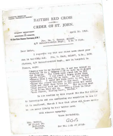  ??  ?? Letter sent in WWI with bad news about a missing soldier