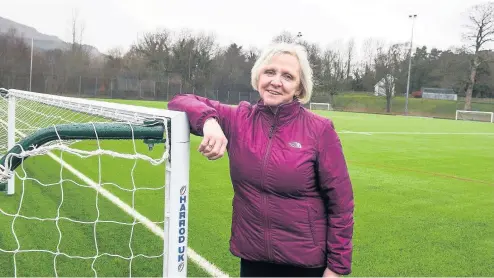  ??  ?? RCT council’s cabinet member for environmen­t, leisure and culture Ann Crimmings at the new 3G pitch in Mountain Ash