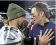  ??  ?? Aaron Rodgers & Tom Brady Nov. 4, 2018 in Foxborough, Mass.