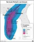  ?? THE ASSOCIATED PRESS ?? Graphic shows the predicted precipitat­ion over the next five days caused by Hurricane Michael.